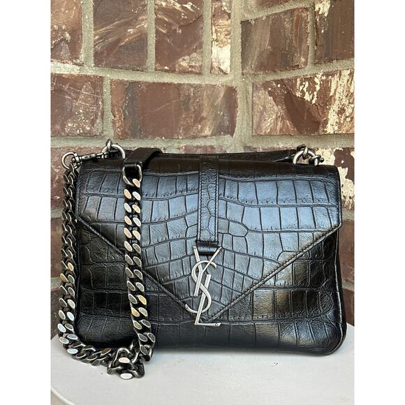 Saint Laurent Classic Monogram College Bag Crocodile Embossed Leather Med 54234 - Picture 1 of 10